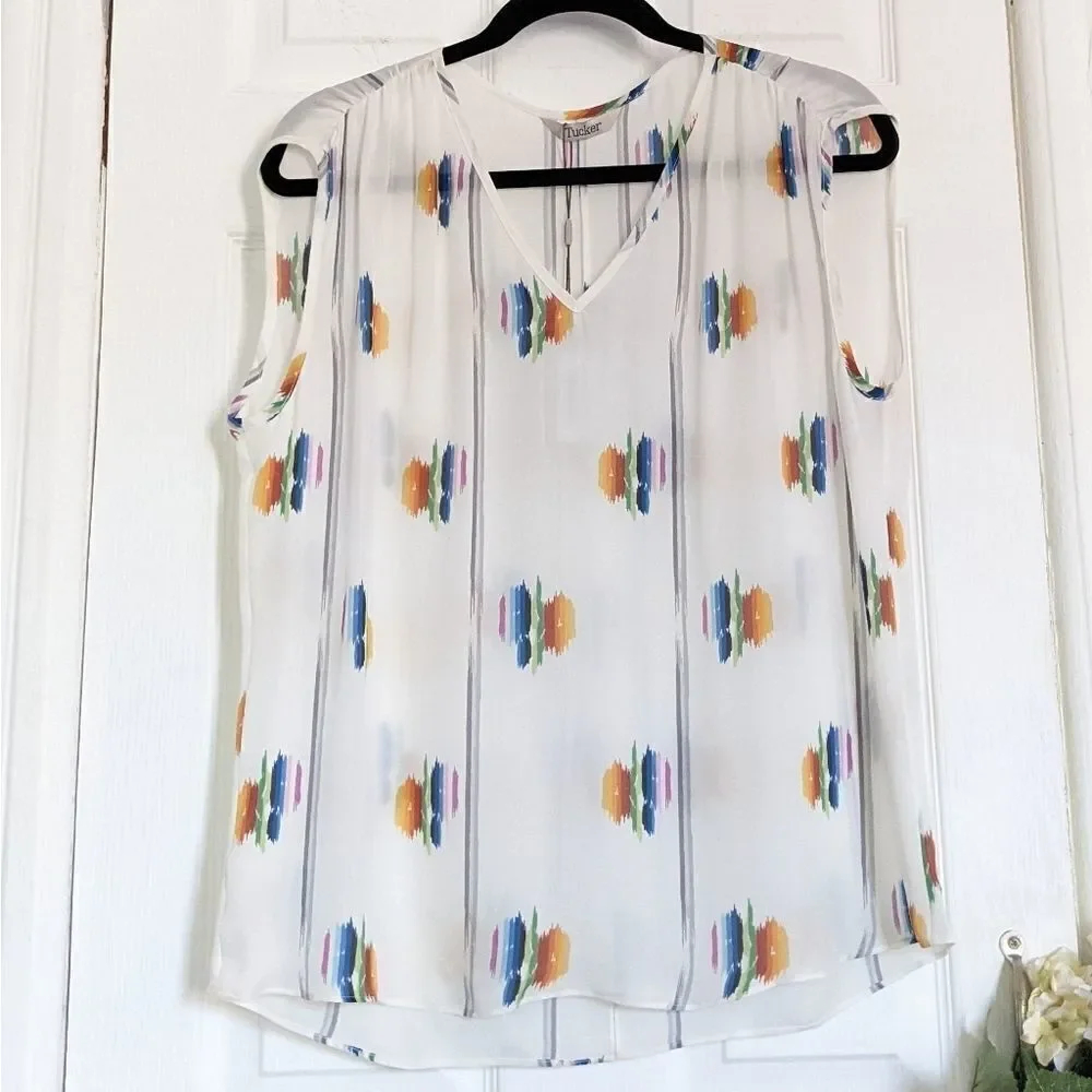 Tucker The Muscle Tee Follow the Rainbow Silk Blouse Top Sheer